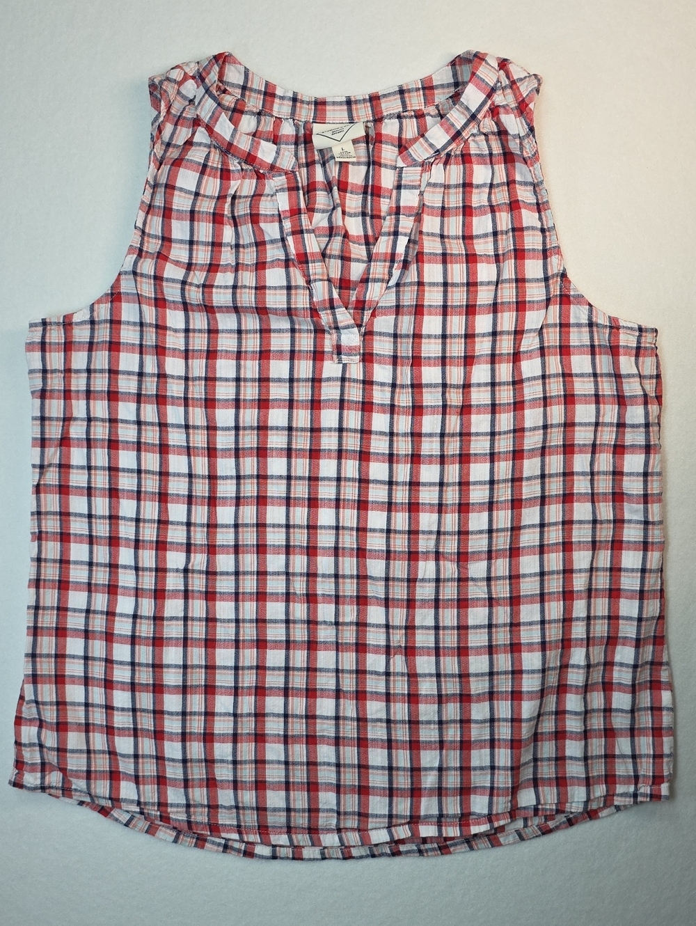 St. John's Bay Red and Navy Plaid Sleeveless Top